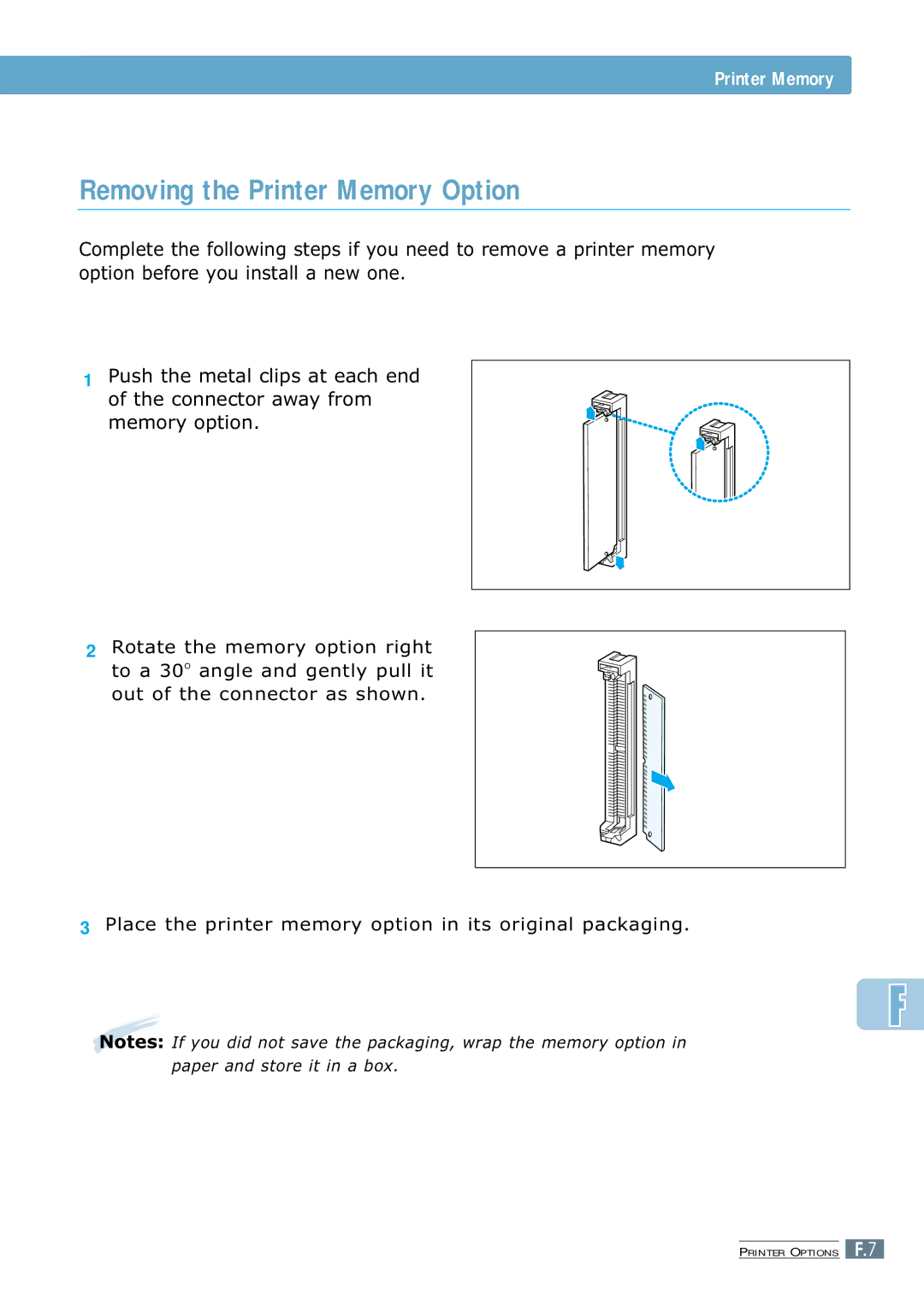 Samsung 7300N manual Removing the Printer Memory Option 