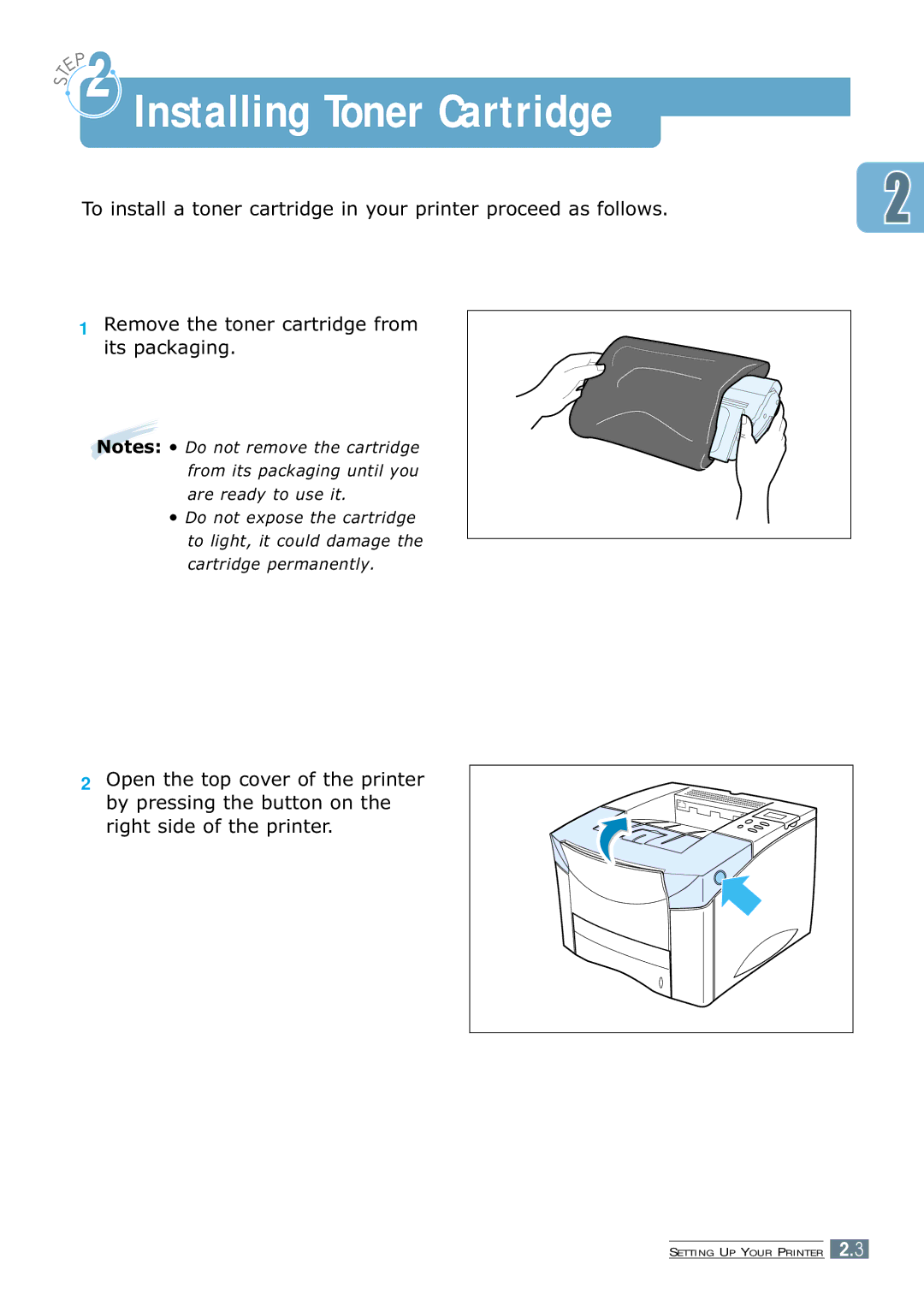 Samsung 7300N manual Installing Toner Cartridge 