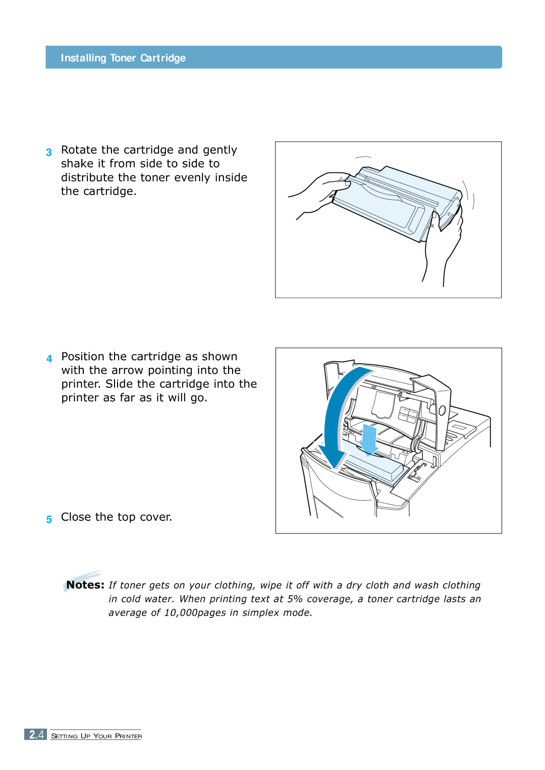 Samsung 7300N manual Installing Toner Cartridge 