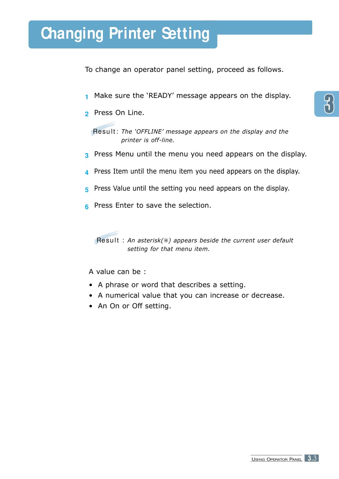 Samsung 7300N manual Changing Printer Setting 