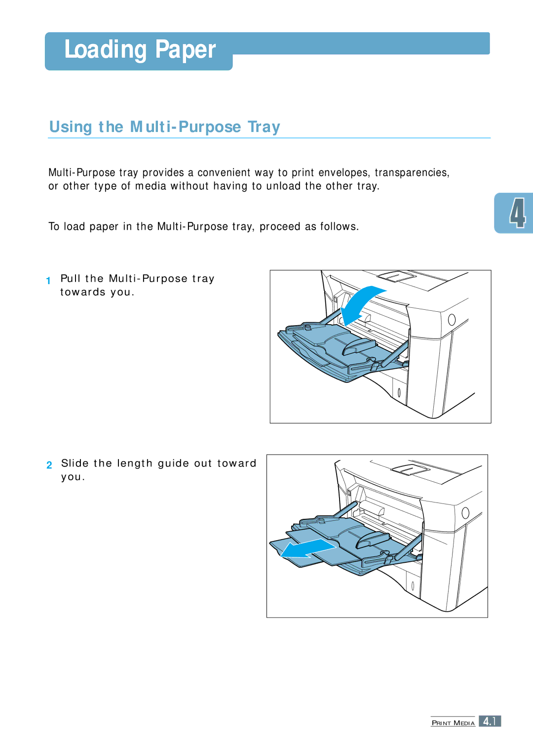 Samsung 7300N manual Loading Paper, Using the Multi-Purpose Tray 