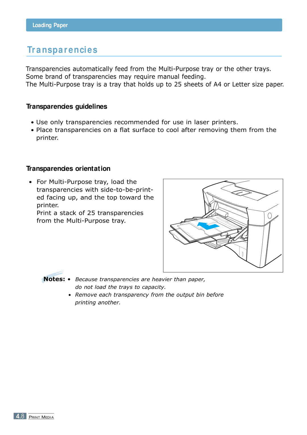 Samsung 7300N manual Transparencies guidelines 