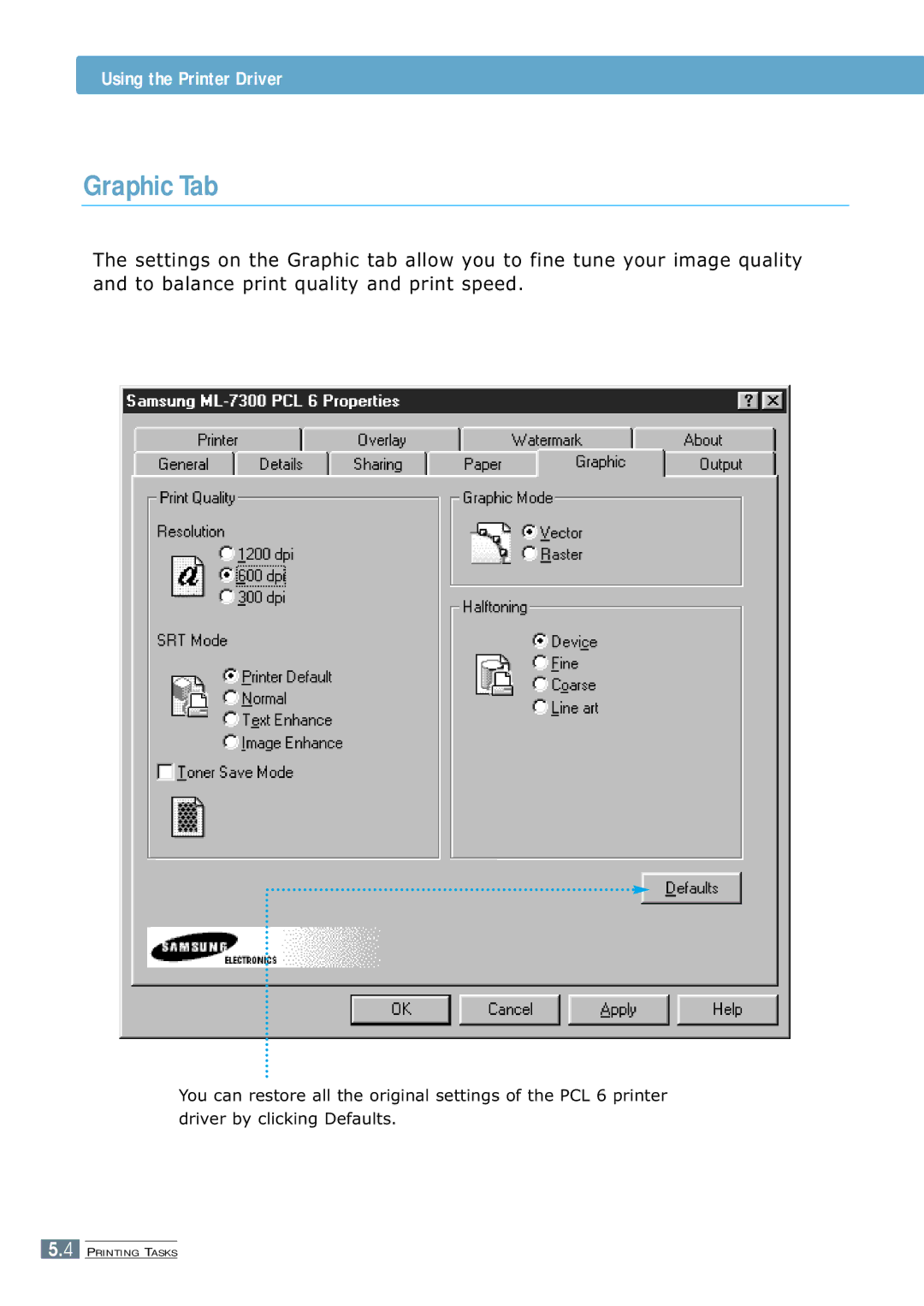 Samsung 7300N manual Graphic Tab 