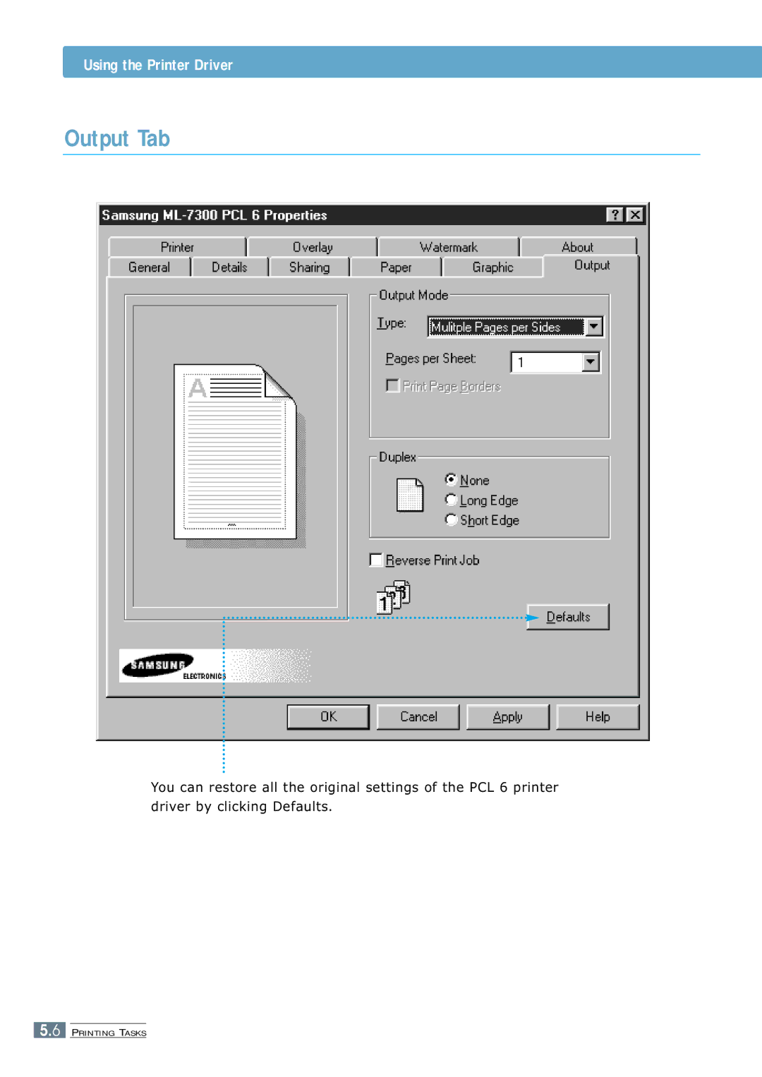 Samsung 7300N manual Output Tab 