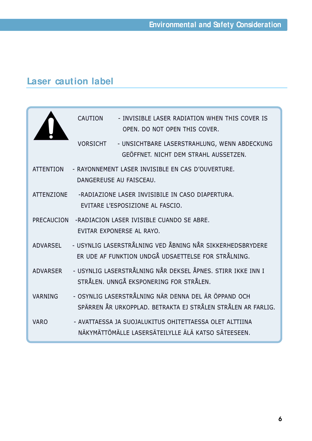 Samsung 7300N manual Laser caution label 