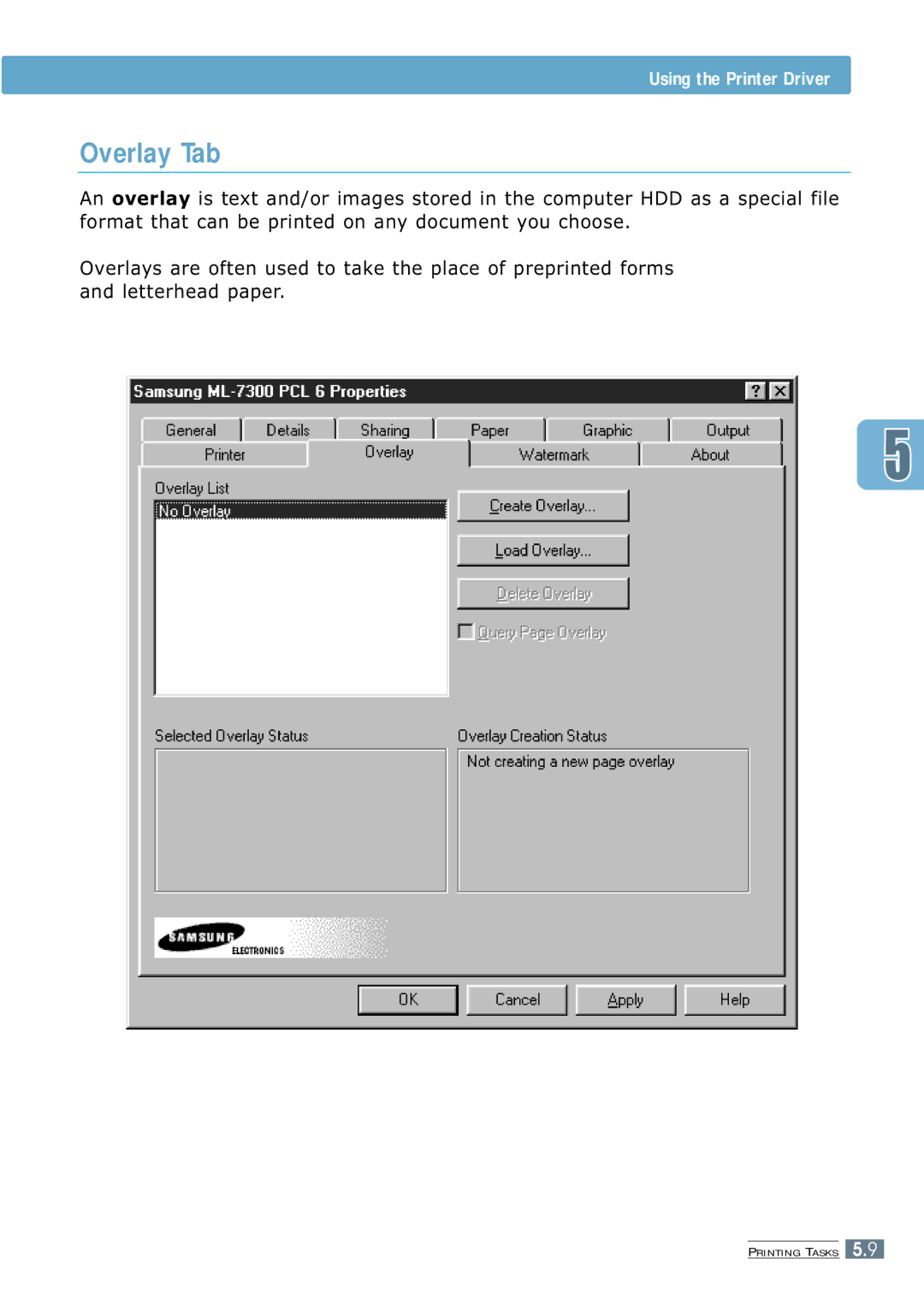 Samsung 7300N manual Overlay Tab 