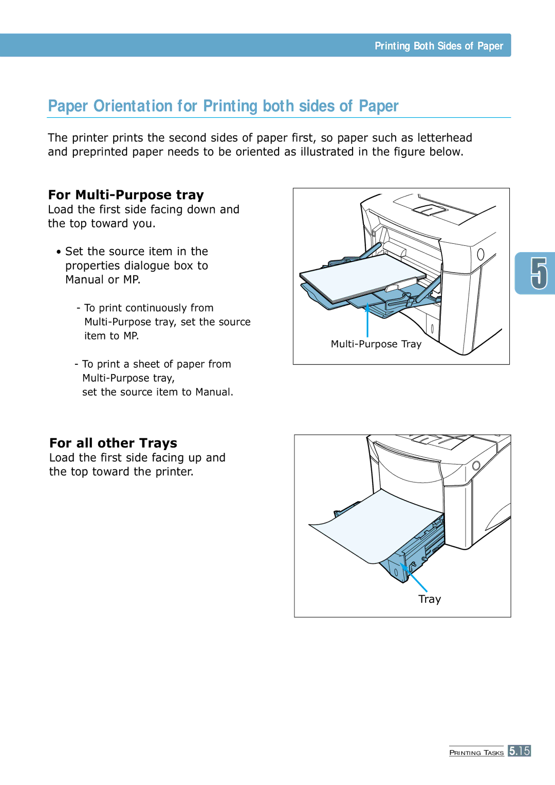 Samsung 7300N manual Paper Orientation for Printing both sides of Paper 