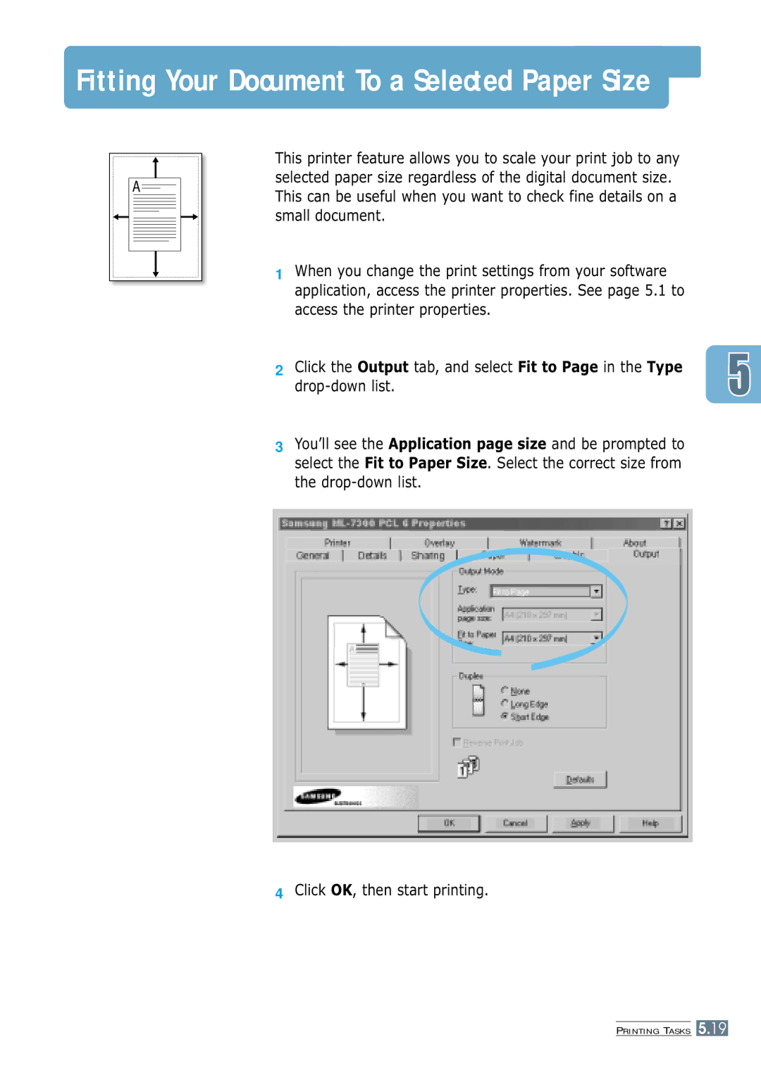 Samsung 7300N manual Fitting Your Document To a Selected Paper Size 