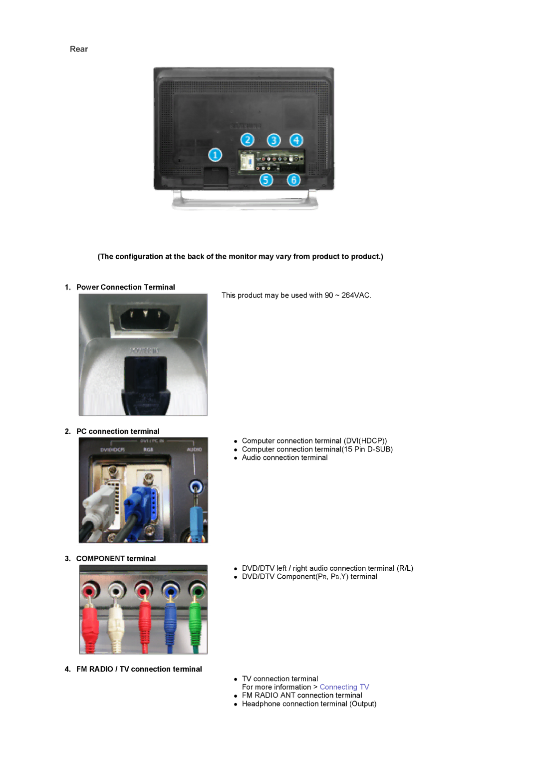 Samsung 730MP manual Rear, PC connection terminal 