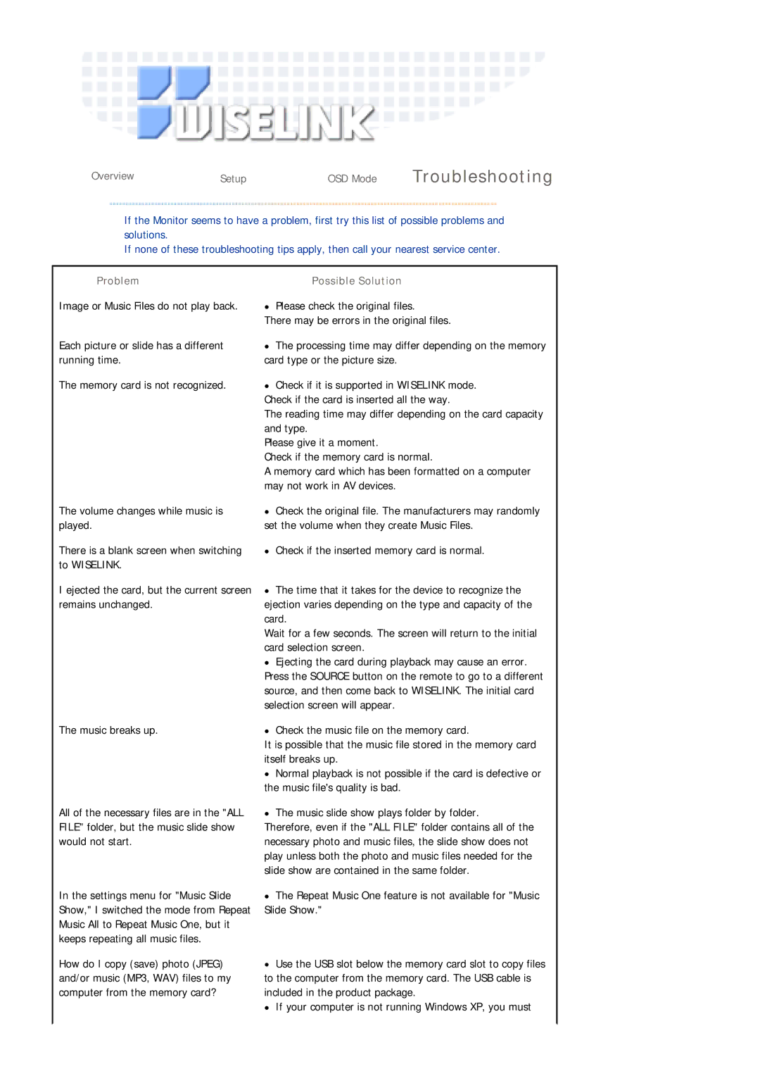 Samsung 730MP manual Troubleshooting 