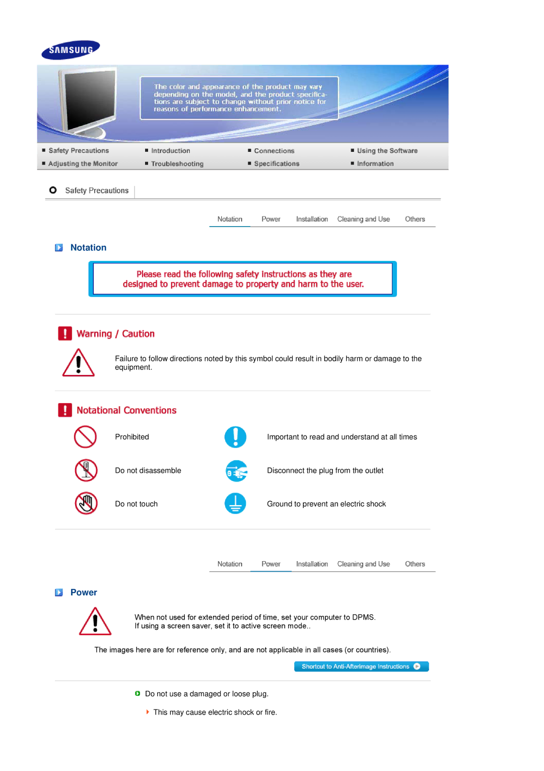 Samsung 731BA, 931BA manual Notation, Power 