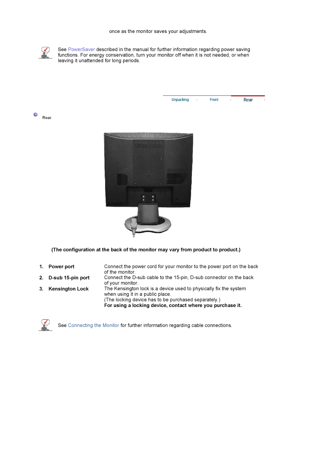 Samsung 731N manual For using a locking device, contact where you purchase it 