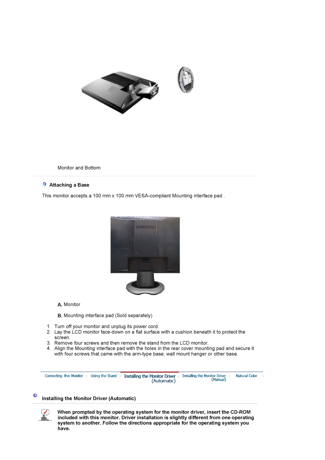 Samsung 731N manual Attaching a Base 