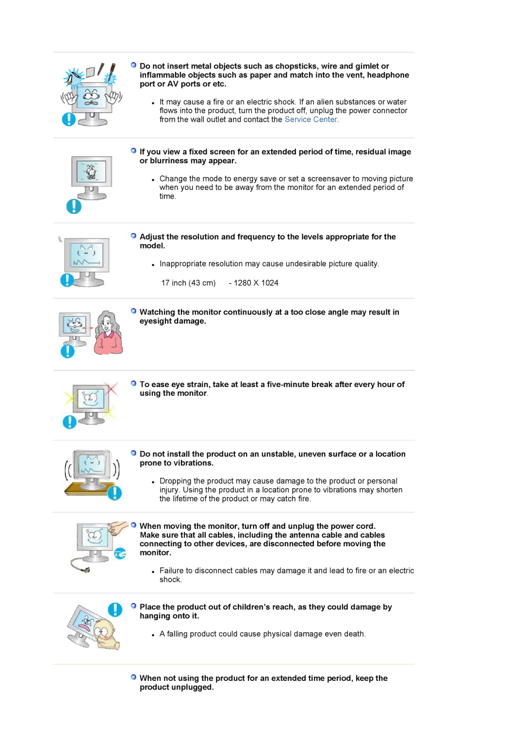 Samsung 731N manual Falling product could cause physical damage even death 