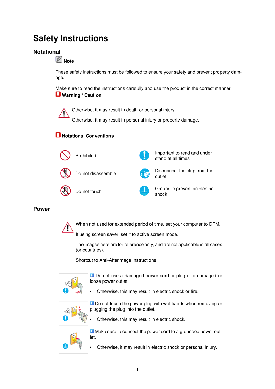 Samsung 732NW PLUS user manual Safety Instructions, Power, Notational Conventions 