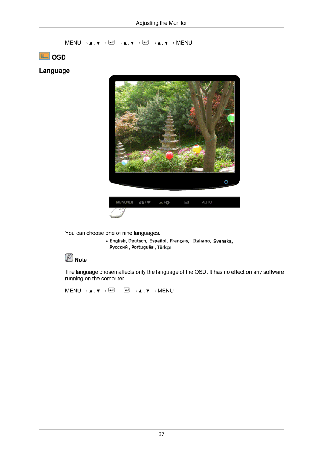 Samsung 732NW PLUS user manual Osd, Language 