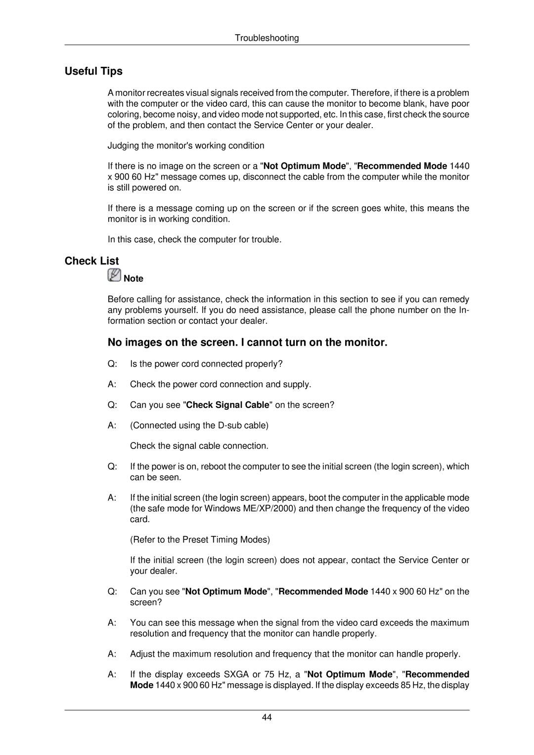 Samsung 732NW PLUS user manual Useful Tips, Check List, No images on the screen. I cannot turn on the monitor 