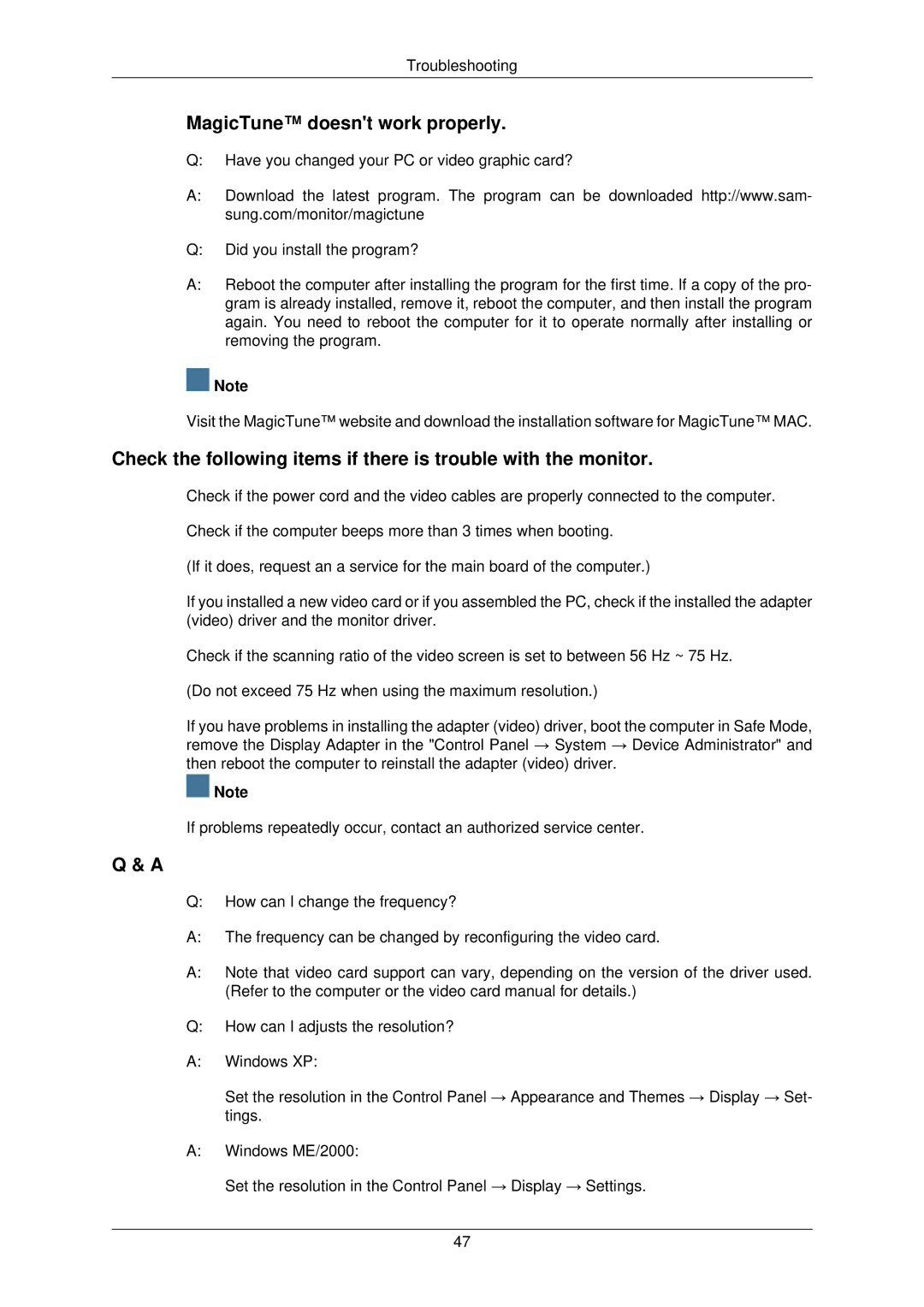 Samsung 732NW PLUS user manual MagicTune doesnt work properly 