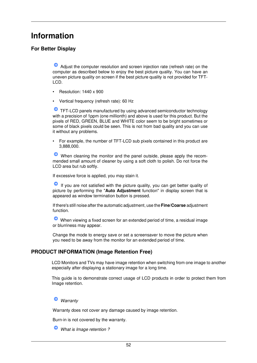 Samsung 732NW PLUS user manual For Better Display, Product Information Image Retention Free 