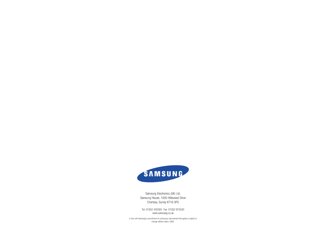 Samsung 7418 manual Tel 01932 455000 Fax 01932 