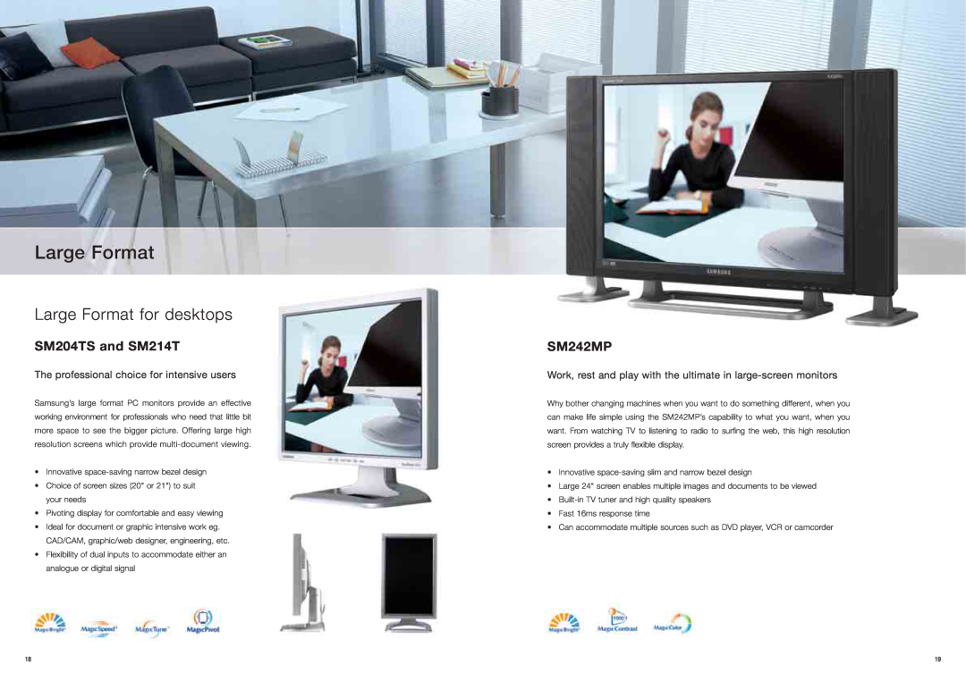 Samsung 7418 manual Large Format for desktops, The professional choice for intensive users, SM204TS and SM214T, SM242MP 