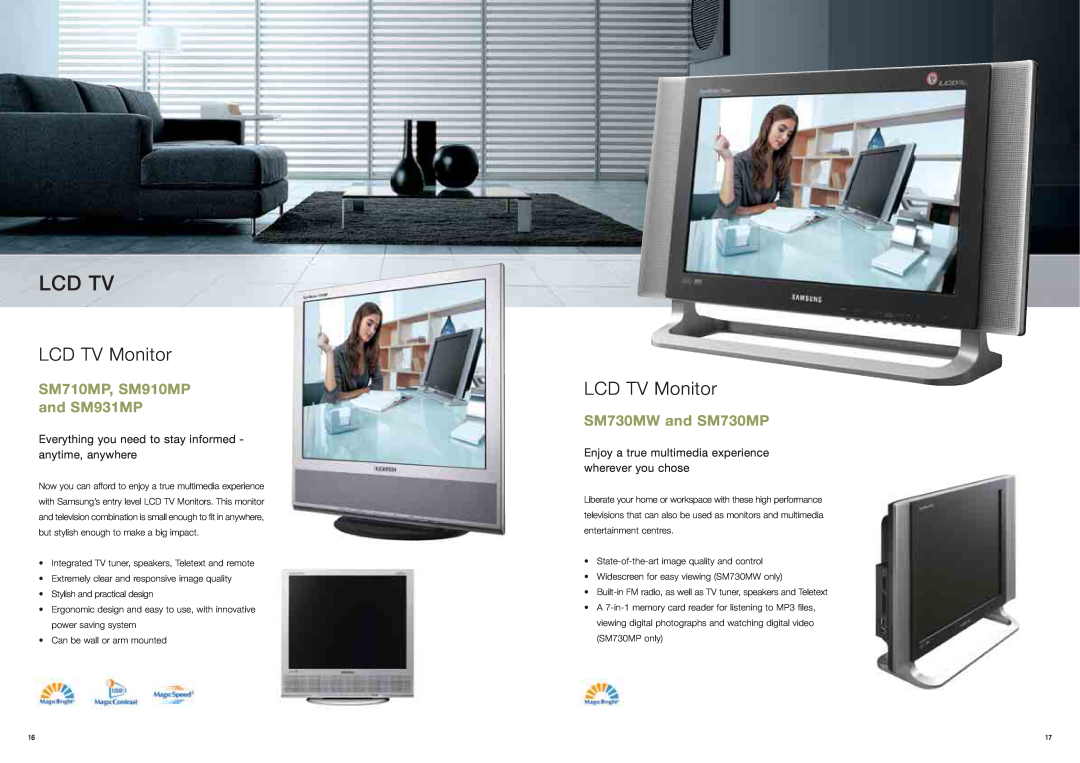 Samsung 7418 manual Lcd Tv, LCD TV Monitor, Everything you need to stay informed - anytime, anywhere, SM730MW and SM730MP 