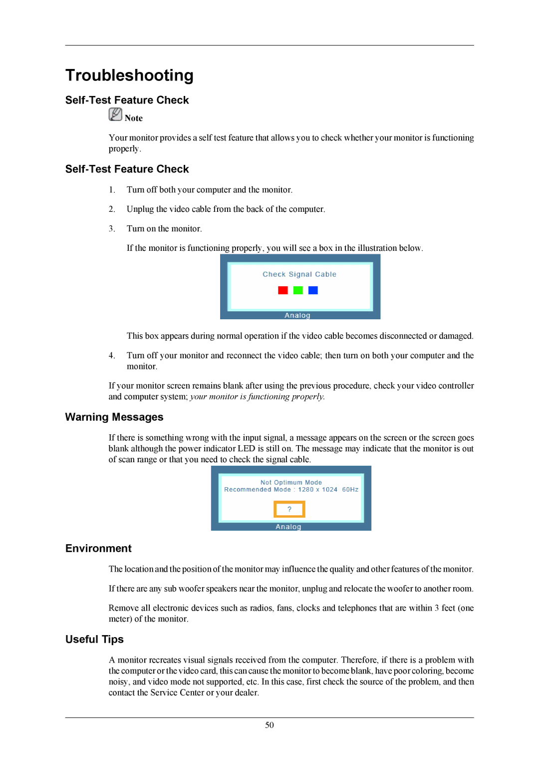 Samsung 943BM, 743BM user manual Troubleshooting, Self-Test Feature Check, Environment, Useful Tips 