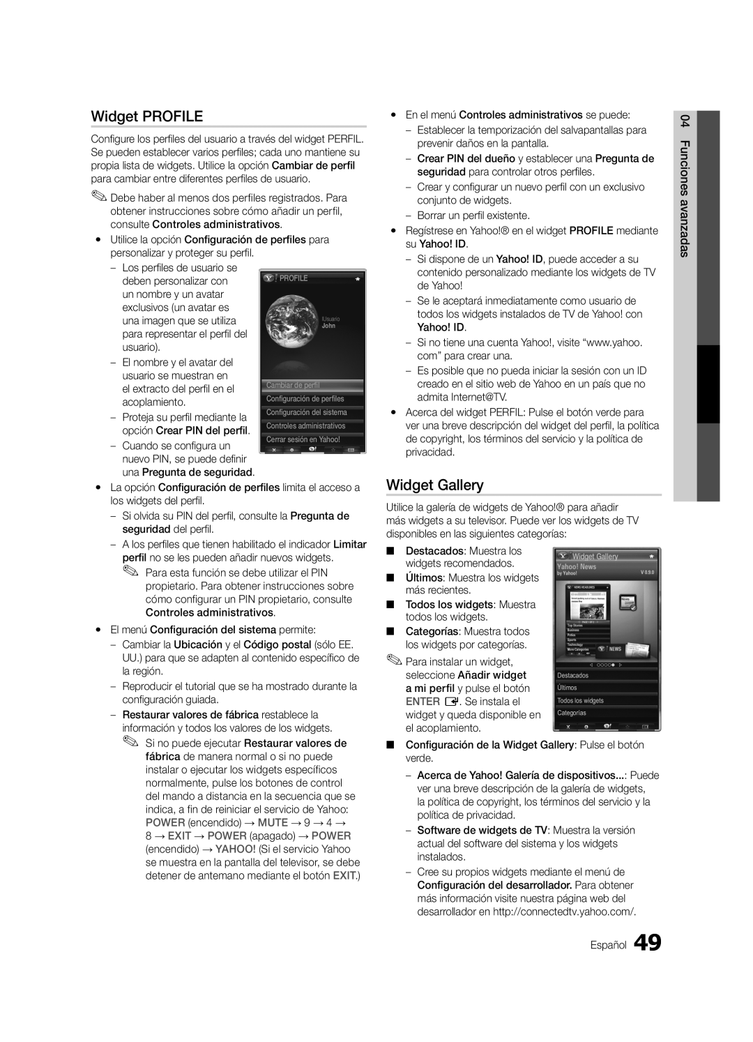 Samsung 750 user manual Widget Profile 