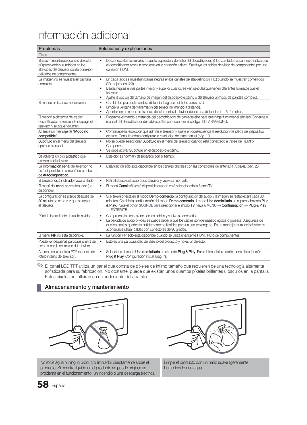 Samsung 750 user manual Almacenamiento y mantenimiento 