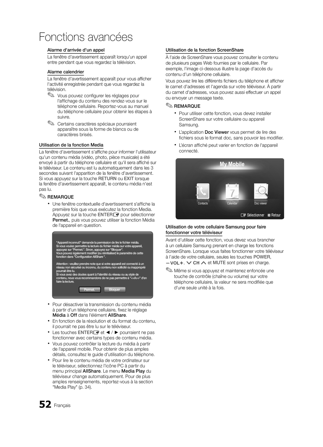 Samsung 750 user manual Alarme darrivée dun appel, ESélectionner 