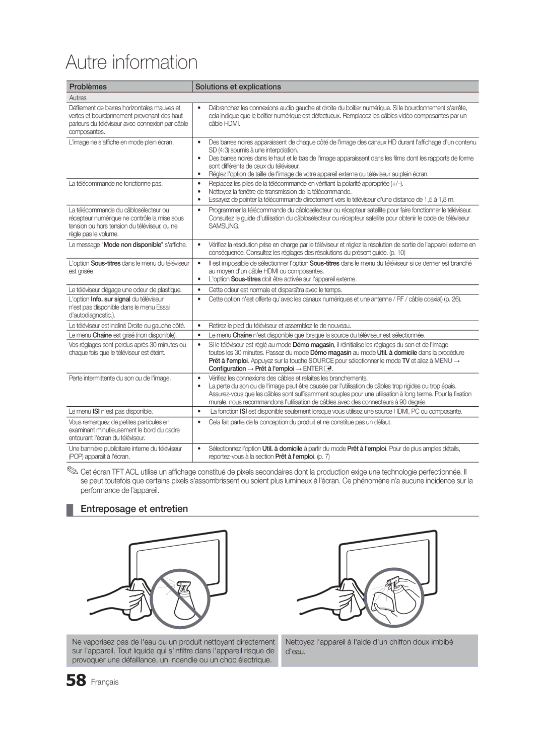 Samsung 750 user manual Entreposage et entretien 