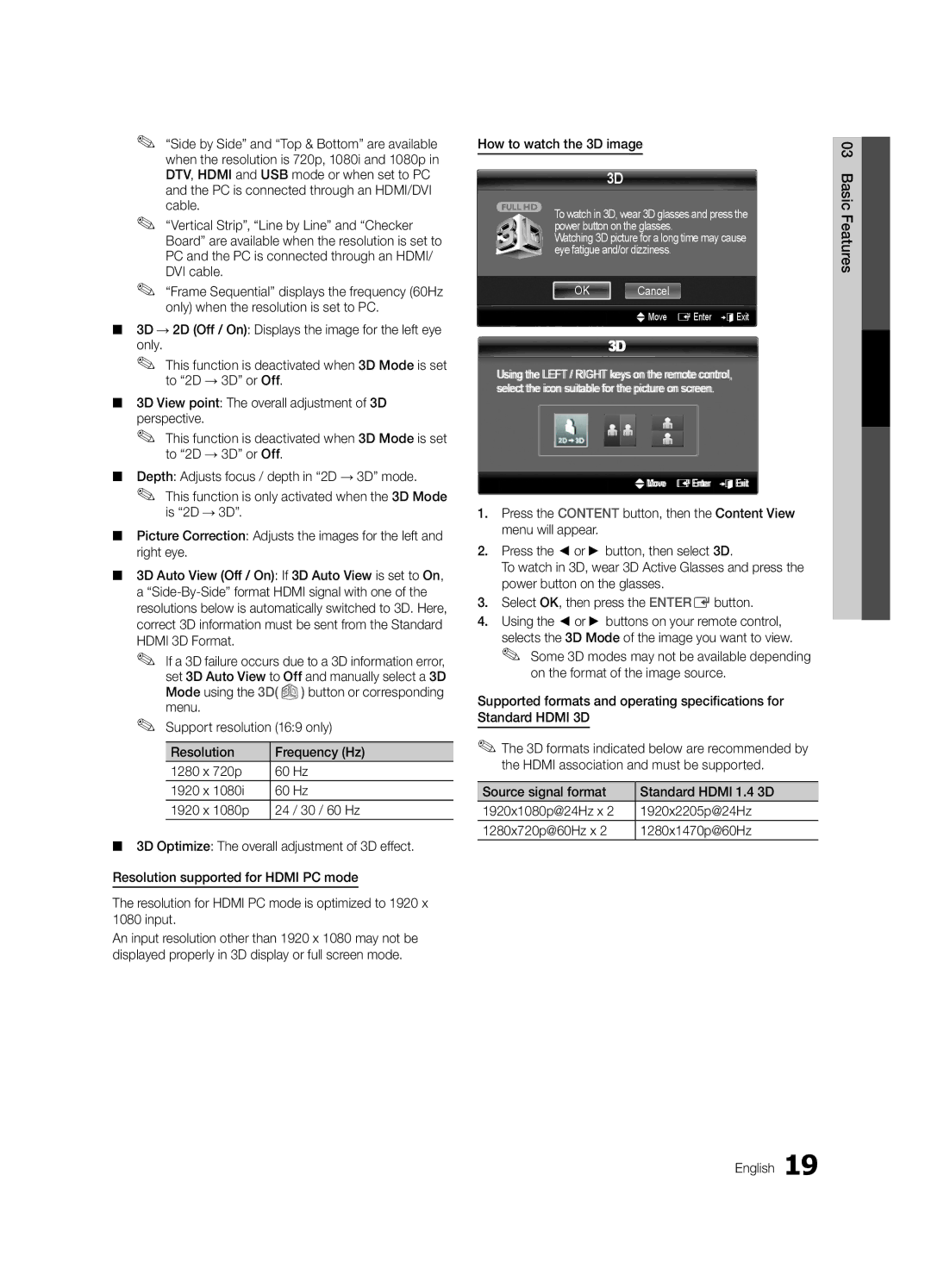 Samsung 750 user manual How to watch the 3D image, OK Cancel 