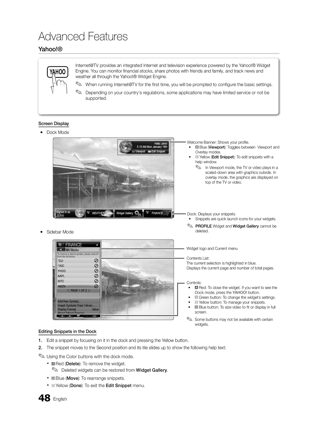 Samsung 750 user manual Yahoo, Yy Sidebar Mode 