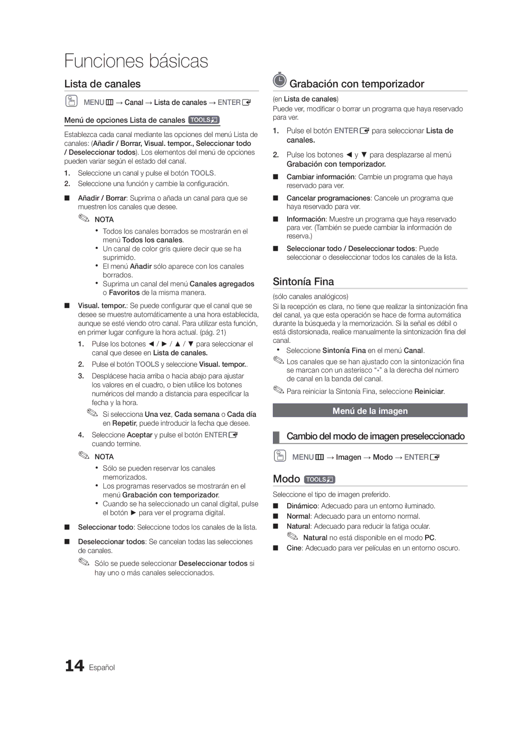 Samsung 750 user manual Grabación con temporizador, Sintonía Fina, Modo t, Cambio del modo de imagen preseleccionado 