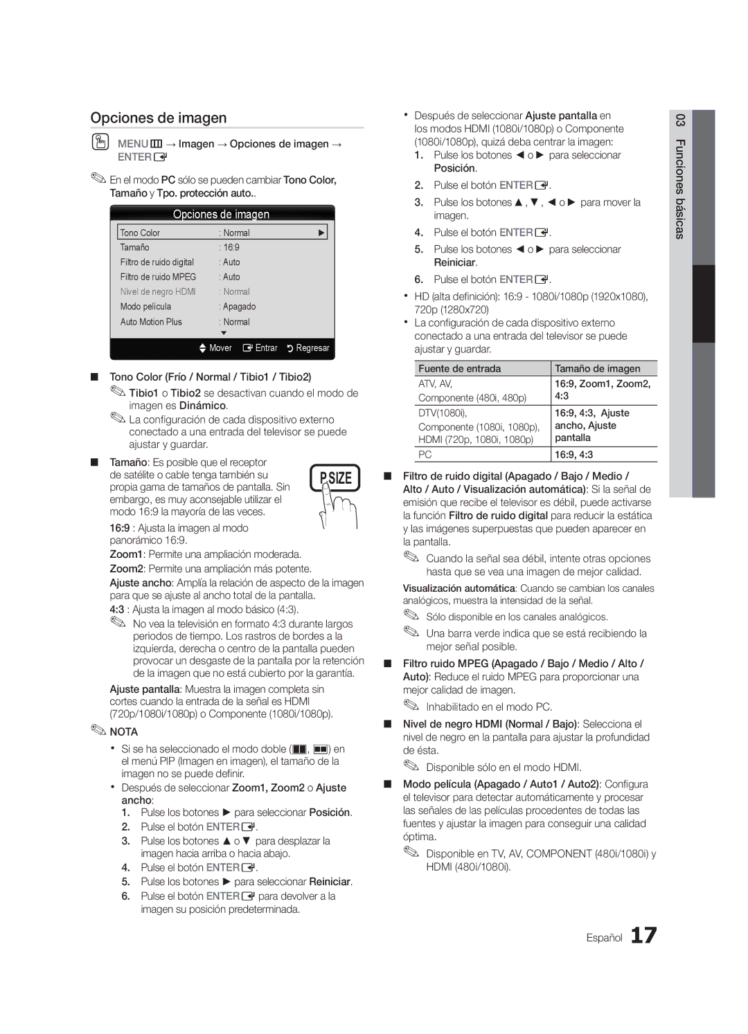 Samsung 750 user manual OO MENUm→ Imagen → Opciones de imagen →, Propia gama de tamaños de pantalla. Sin 