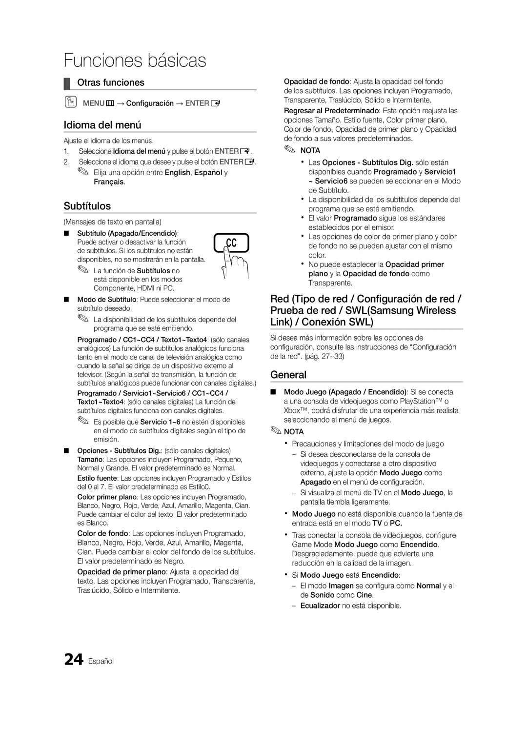 Samsung 750 user manual Idioma del menú, Subtítulos 