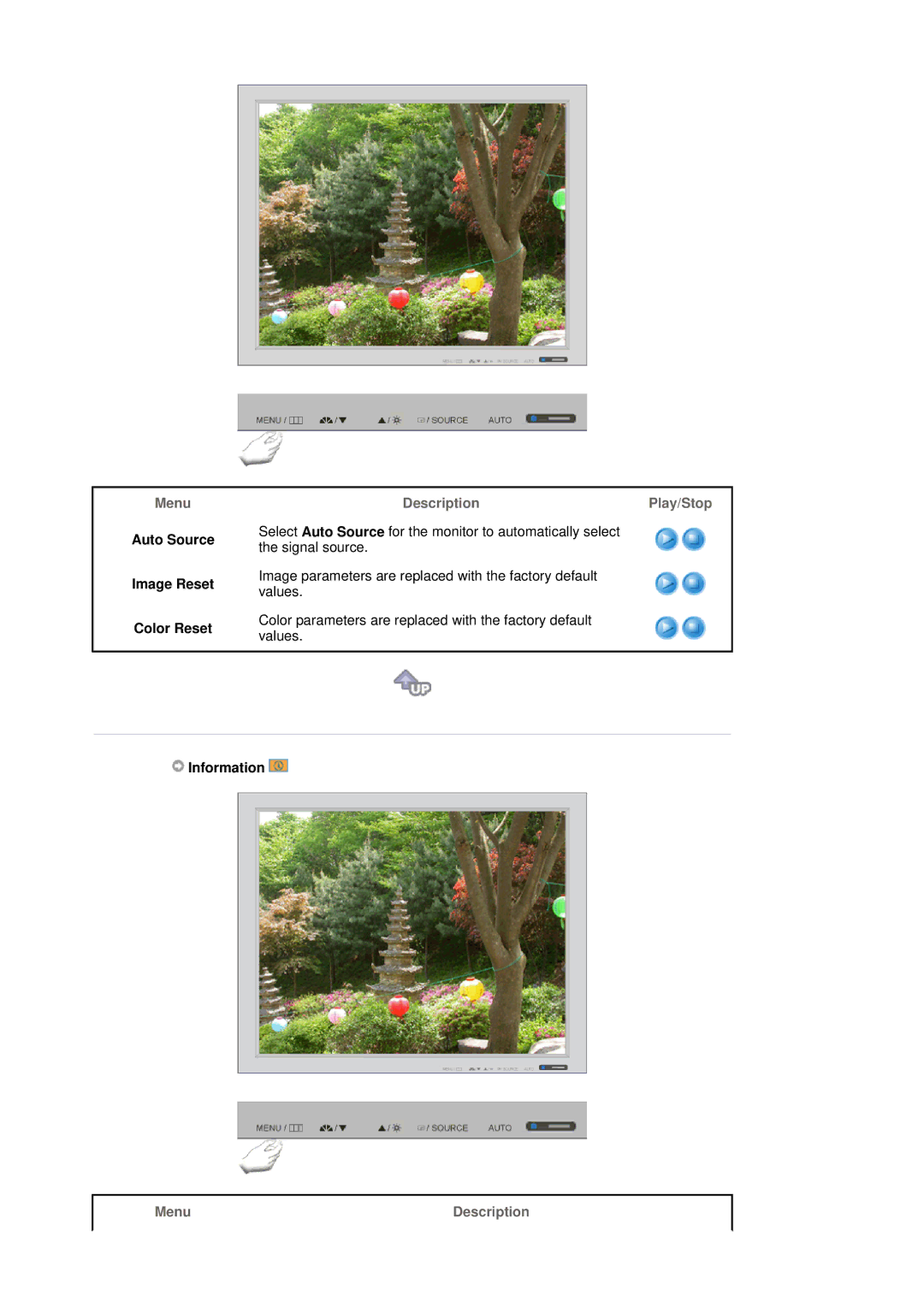 Samsung 750B manual Auto Source Image Reset Color Reset, Information 