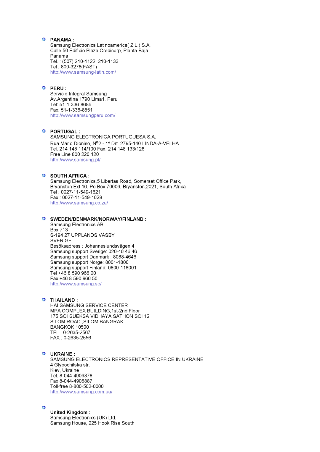 Samsung 750B manual Panama, United Kingdom 