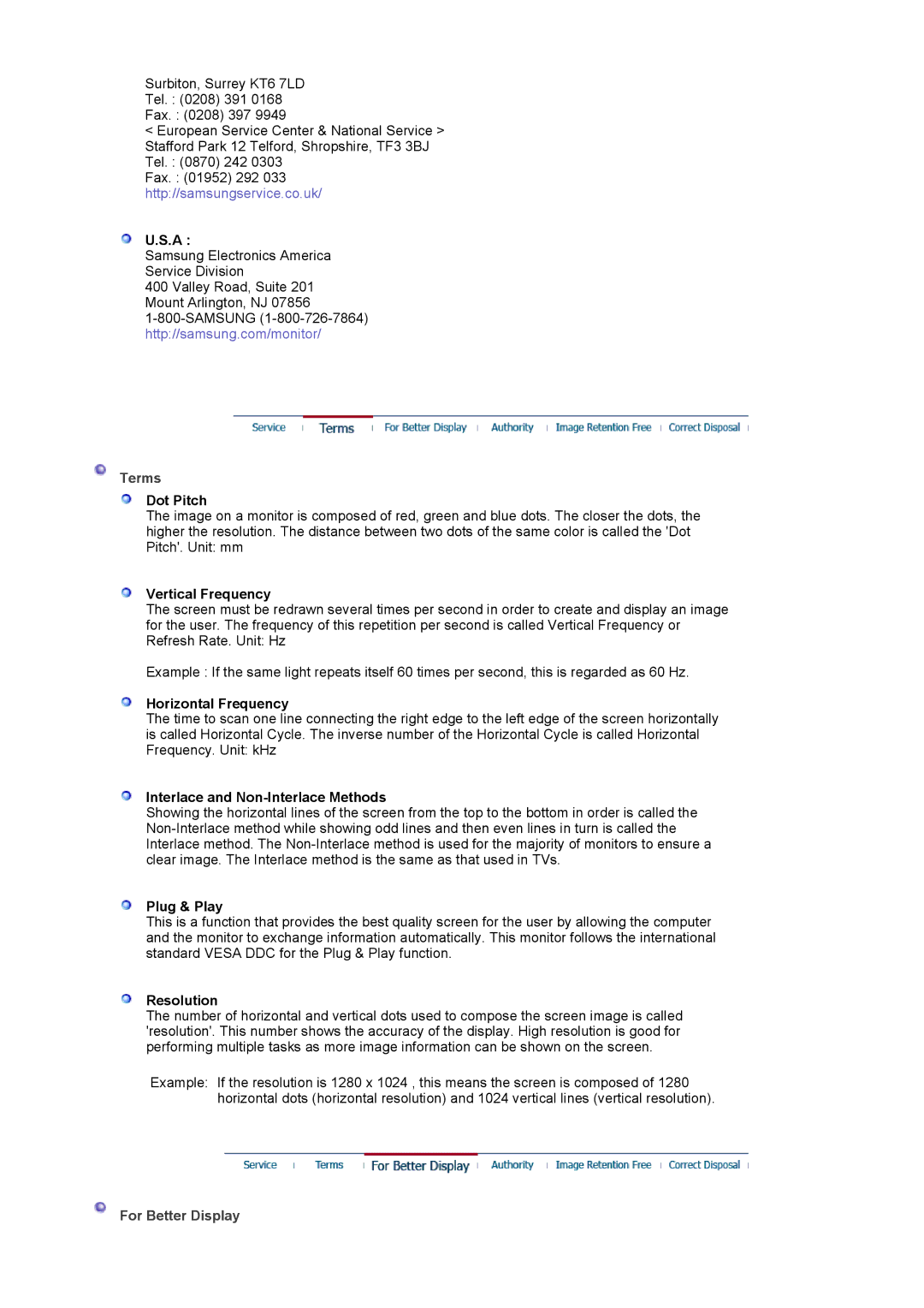 Samsung 750B manual Terms, For Better Display 