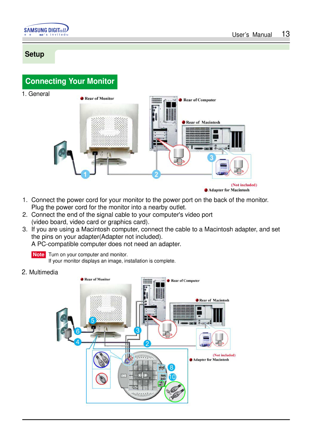 Samsung 750s, 753s, 753v, 753Ms, 750Ms manual Connecting Your Monitor 