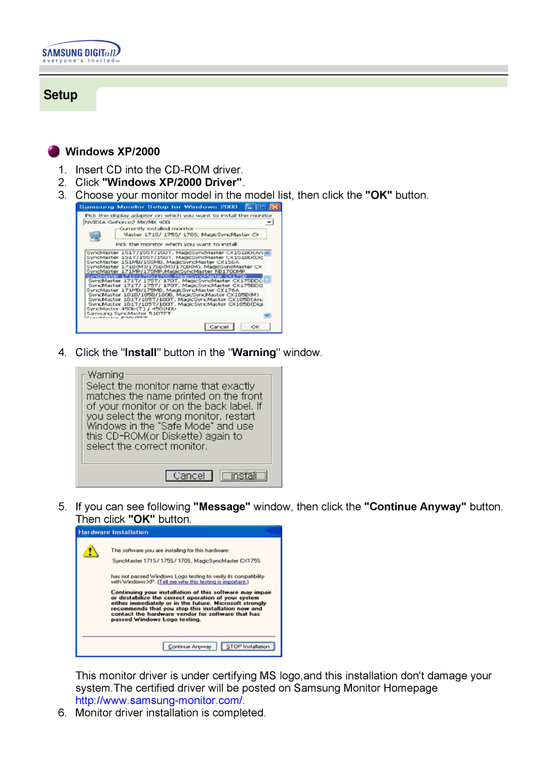 Samsung 750s, 753s, 753v, 753Ms, 750Ms manual Windows XP/2000 