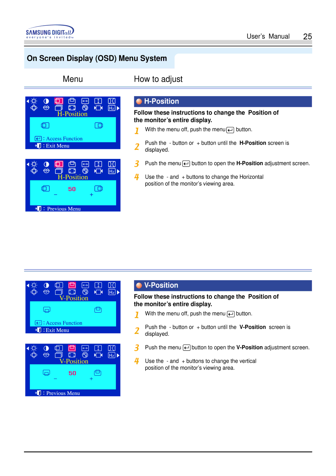 Samsung 750s, 753s, 753v, 753Ms, 750Ms manual Position 