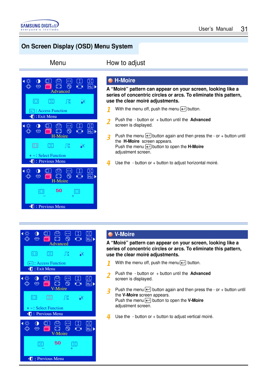 Samsung 750s, 753s, 753v, 753Ms, 750Ms manual Moire 