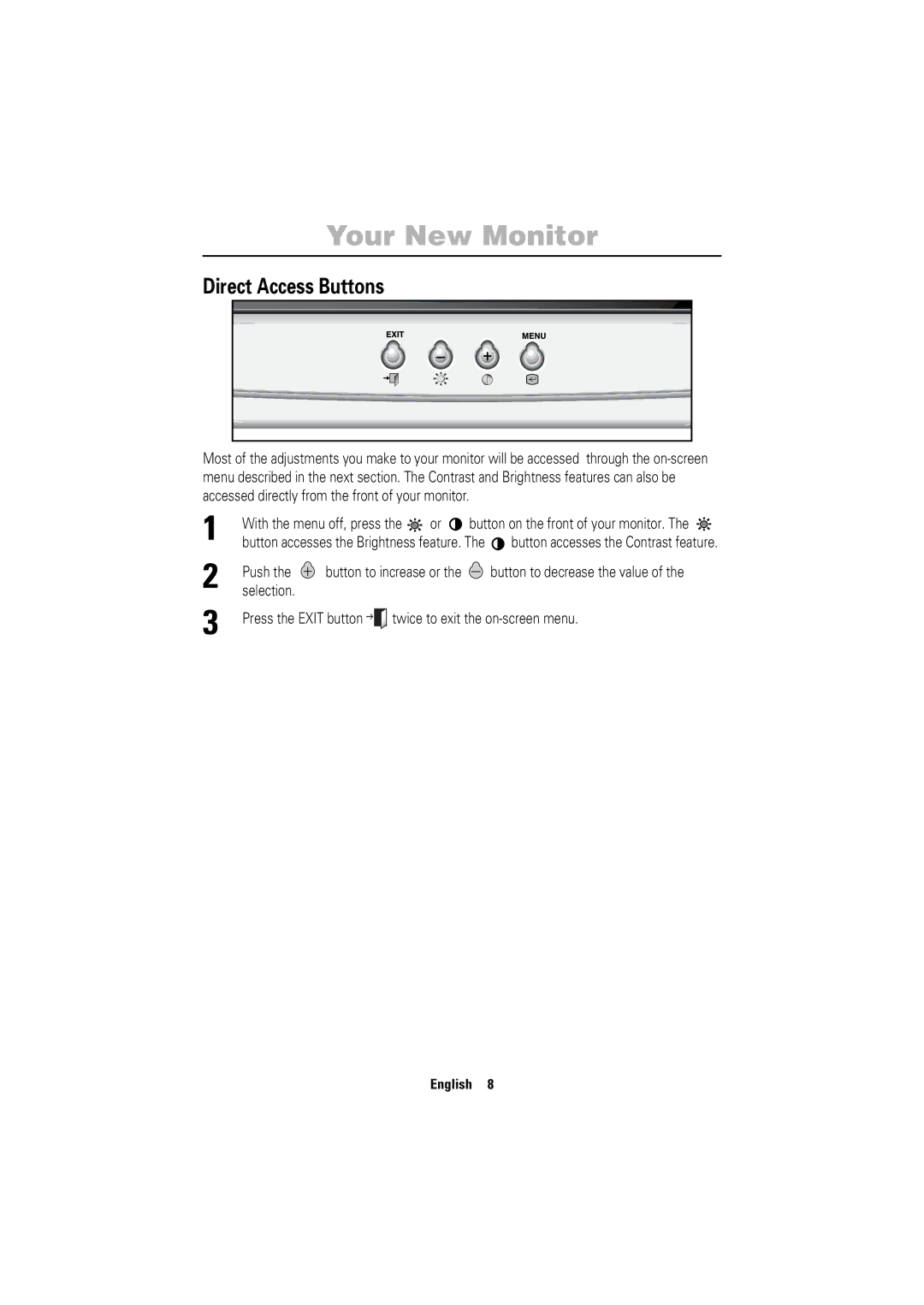 Samsung 750ST manual Direct Access Buttons, Push, Twice to exit the on-screen menu 