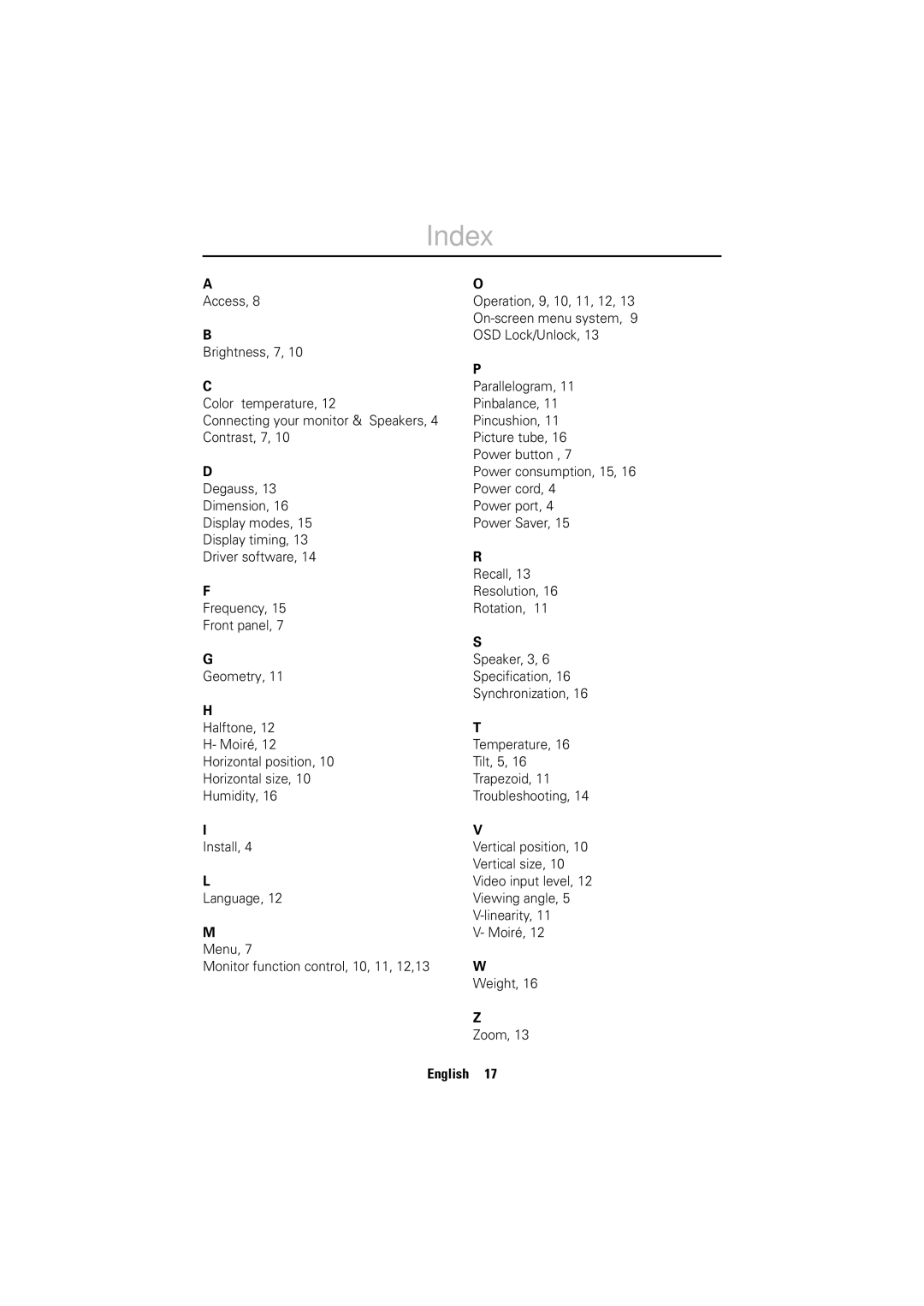 Samsung 750ST manual Index 