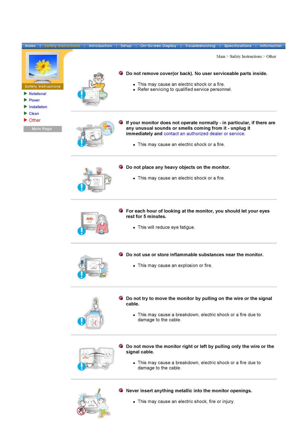 Samsung 753s, 753v, 750s, 753Ms, 753Ms, 753v, 750s, 753s manual Other, Do not place any heavy objects on the monitor 