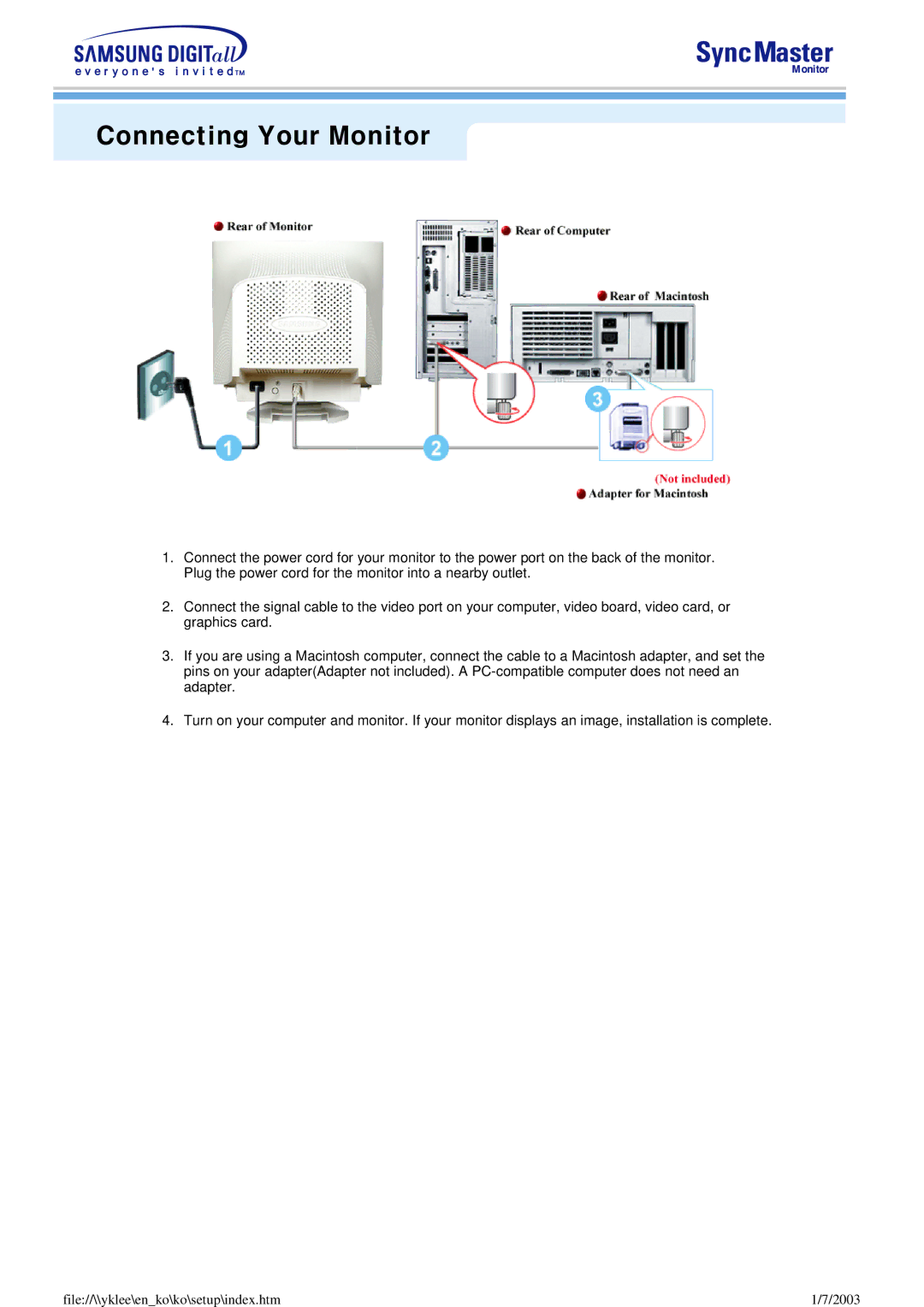 Samsung 753S, 753v manual Connecting Your Monitor 