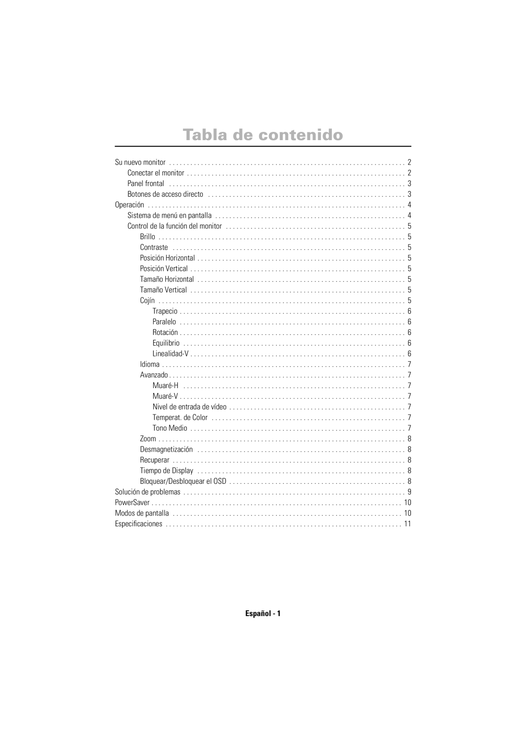 Samsung 755DF manual Tabla de contenido, Español 