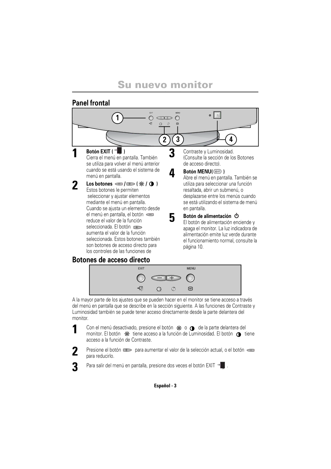 Samsung 755DF manual Panel frontal, Botones de acceso directo, Los botones, Botón Menu 