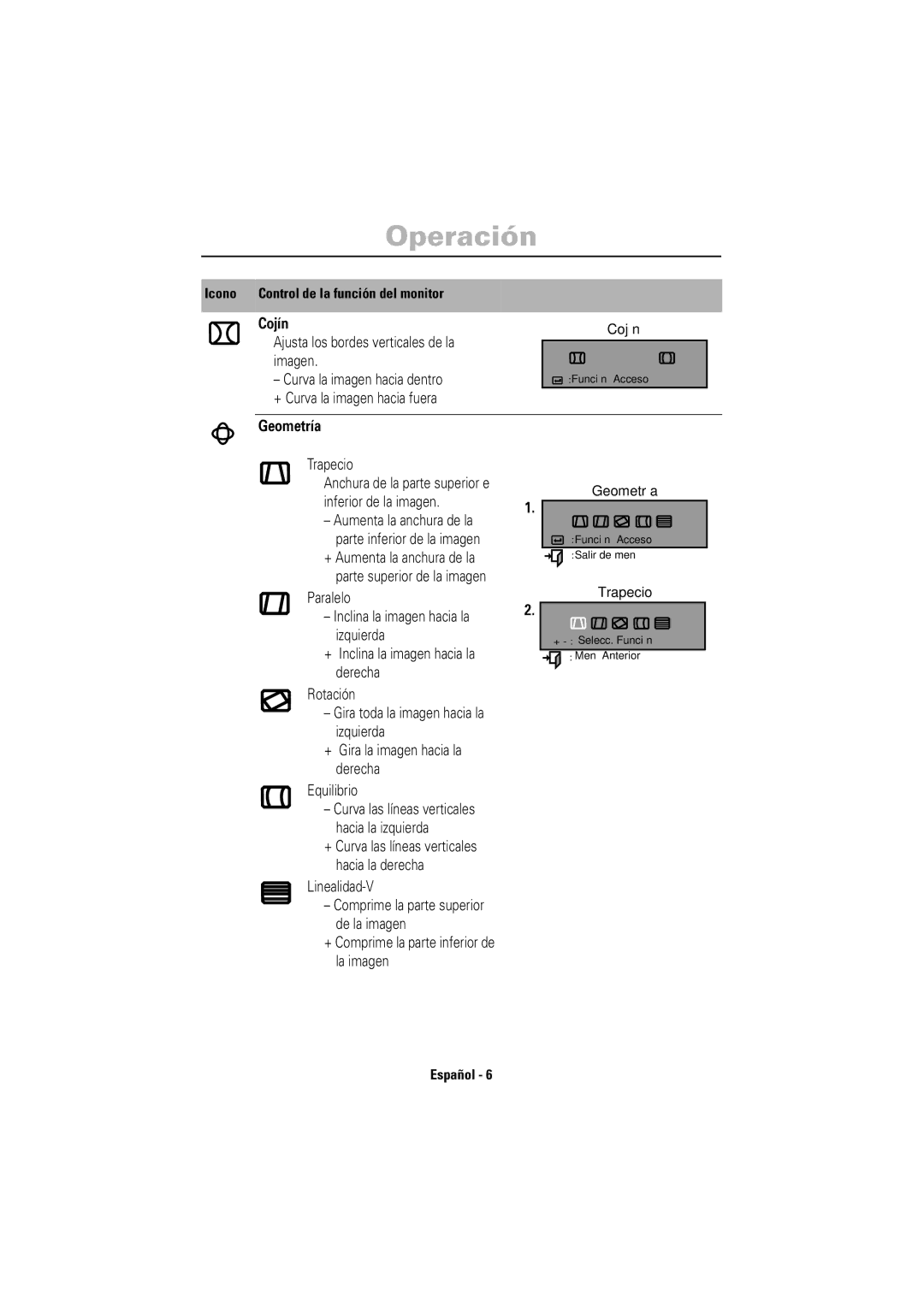 Samsung 755DF manual Cojín, Geometría 